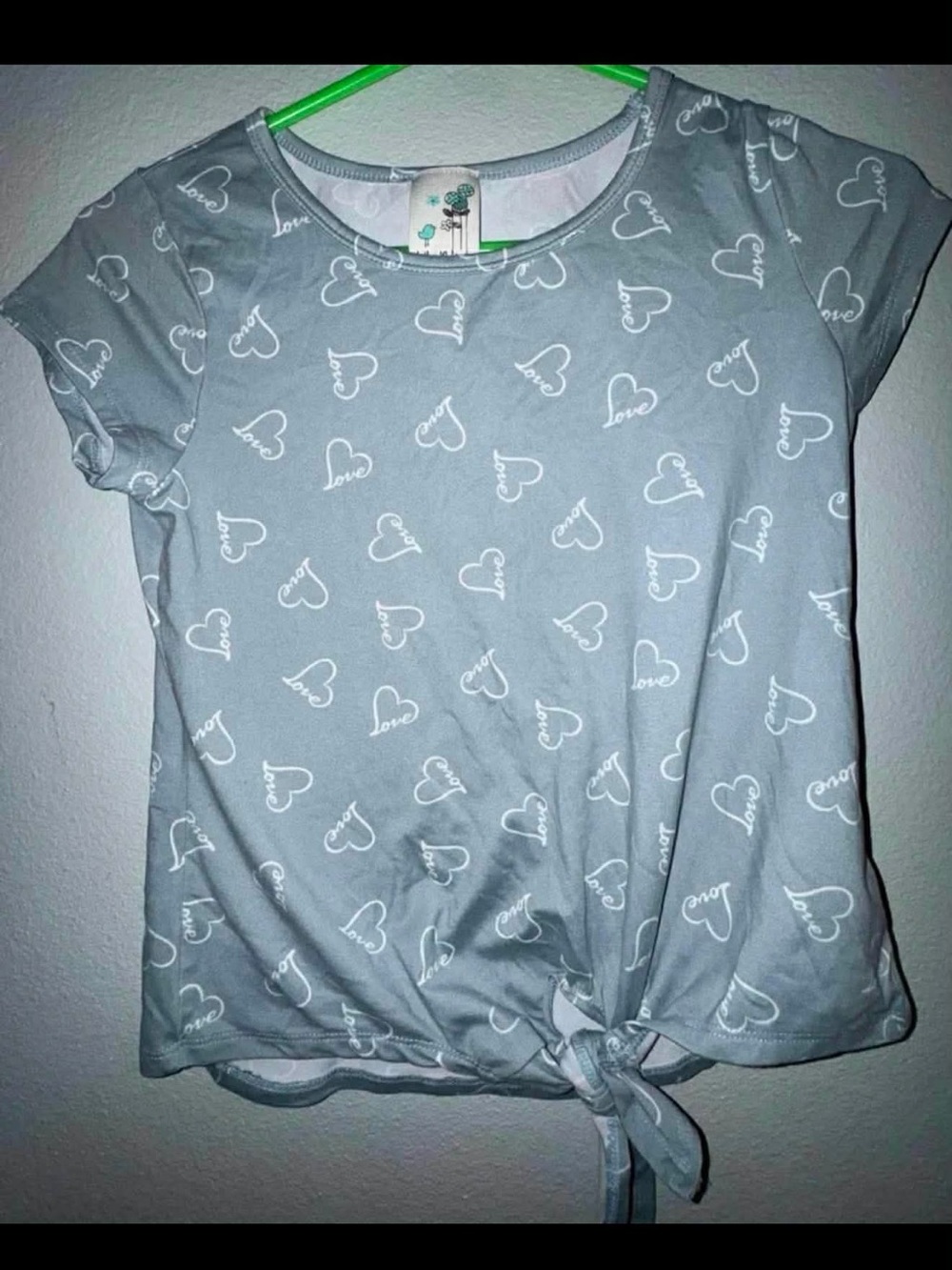 Lily Bleu Light Bluish-Gray Short-Sleeve Tie-Front Tee with White Hearts
